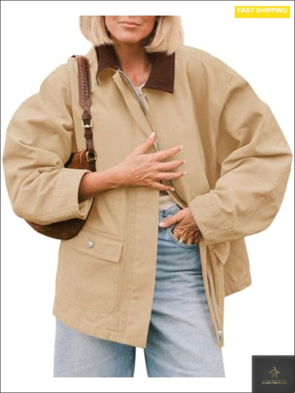 Oversized Women's Barn Jacket Utility Trench Cotton Long Sleeve